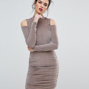 Ribbed Velvet Mini Dress with Cold Shoulders